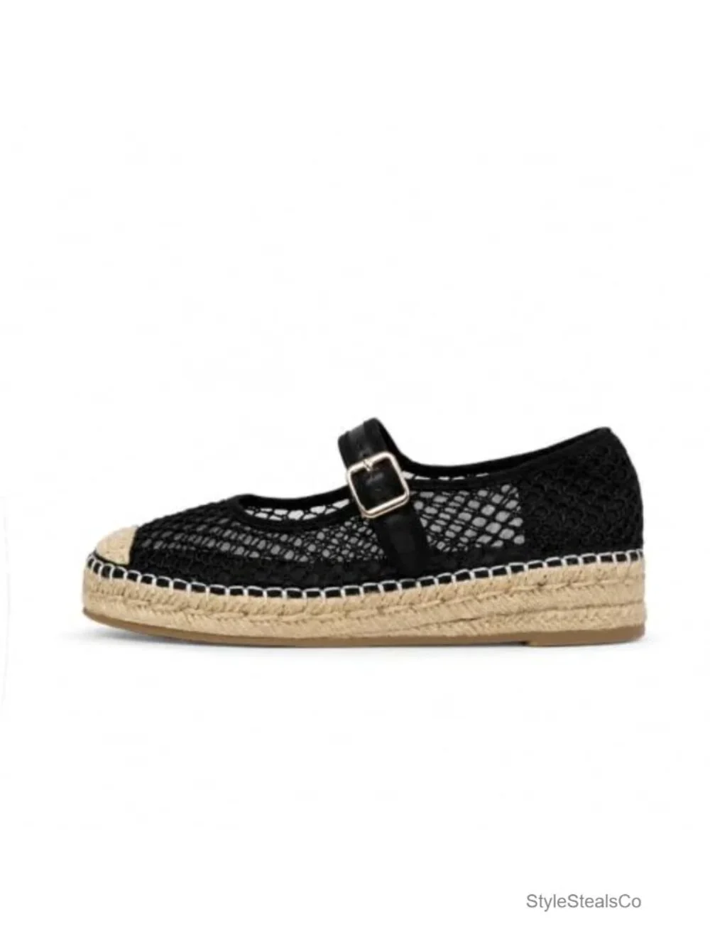 Mary Jane Espadrilles Women Round Toe Platform Ballet Flat with Buckle Rubber